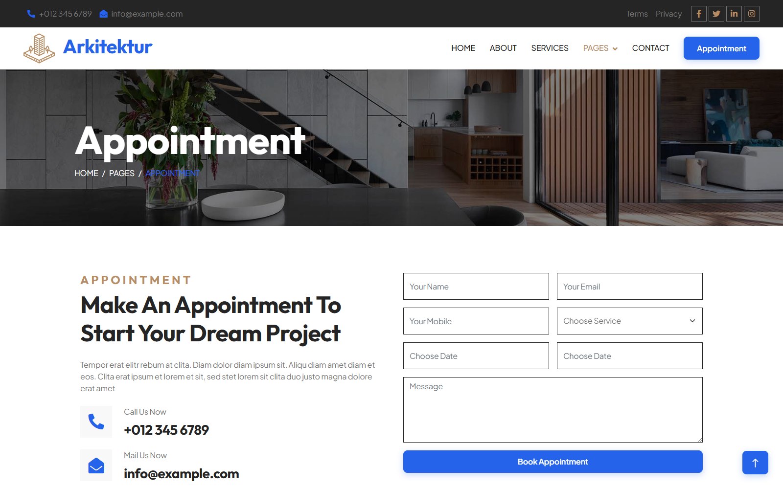 Arkitektur - HTML Corporate, SaaS & Agency Theme appointment screen
