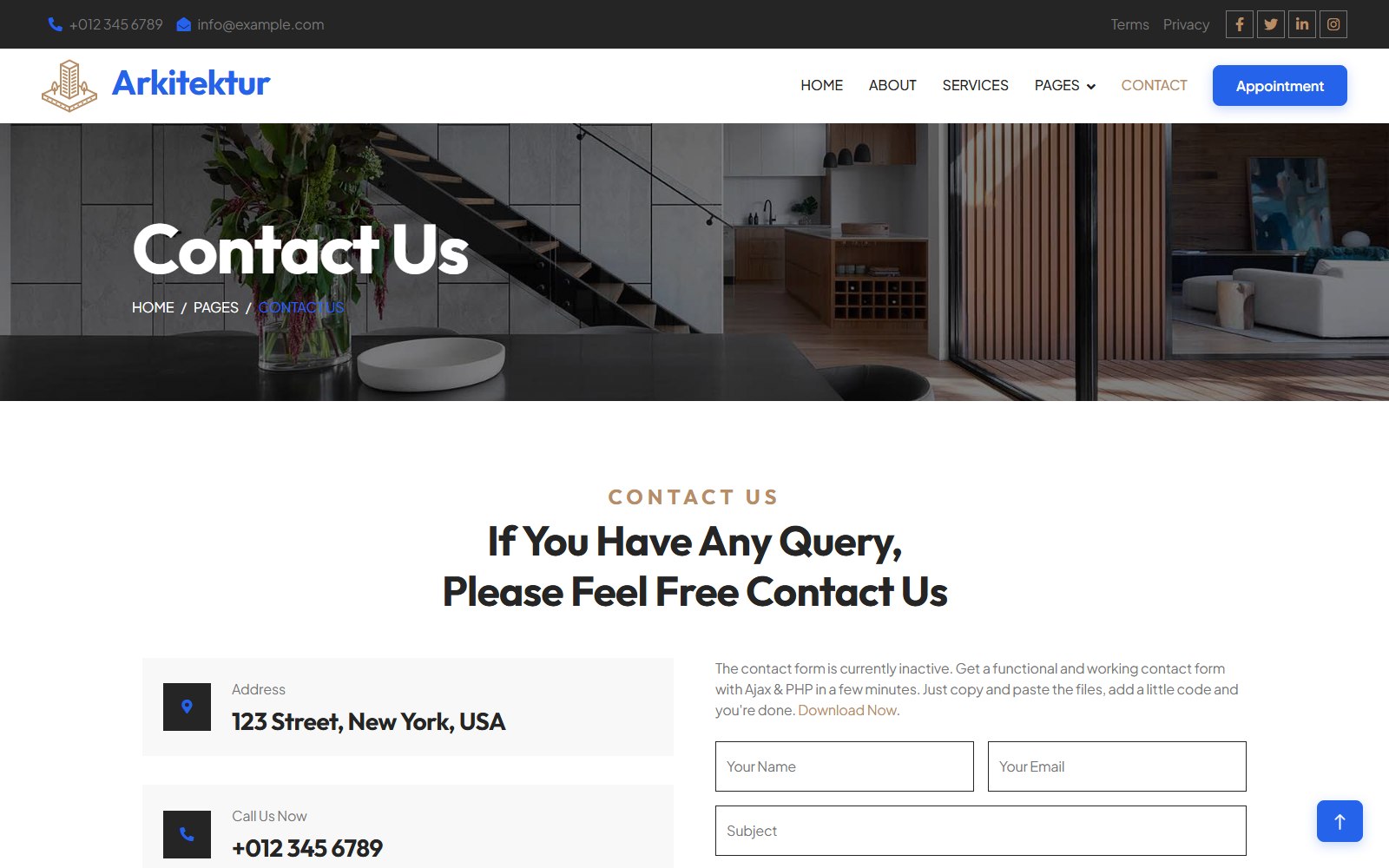 Arkitektur - HTML Corporate, SaaS & Agency Theme contact screen