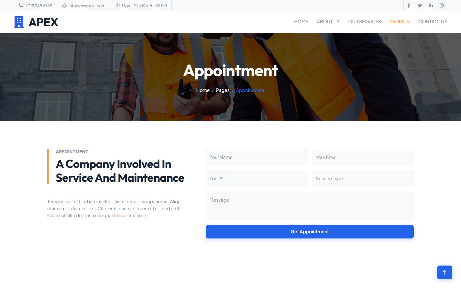 Apex - HTML Corporate, SaaS & Agency Theme appointment screen