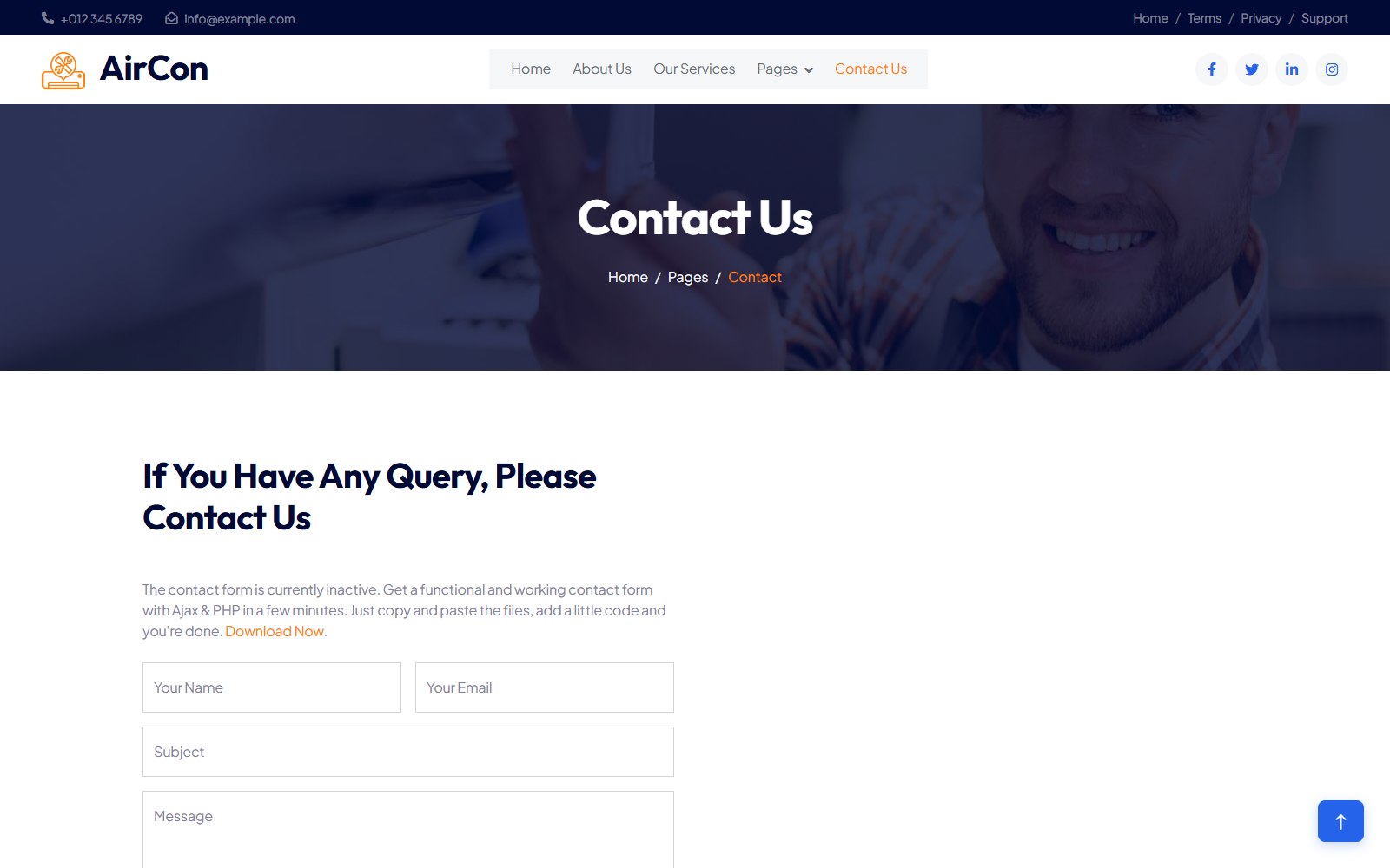 Aircon - HTML Home & Commercial Services Theme contact screen