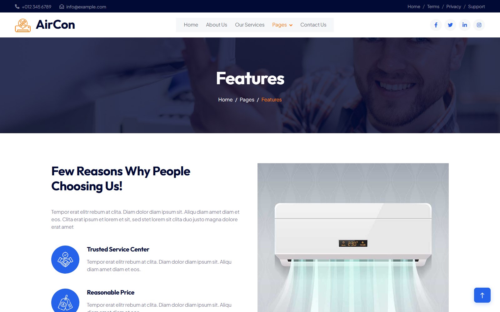 Aircon - HTML Home & Commercial Services Theme feature screen