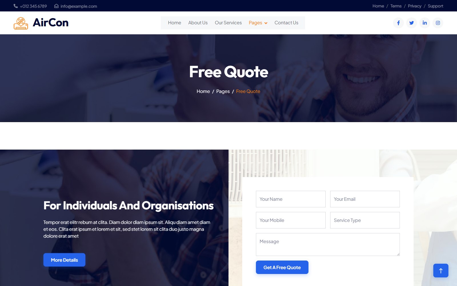 Aircon - HTML Home & Commercial Services Theme quote screen