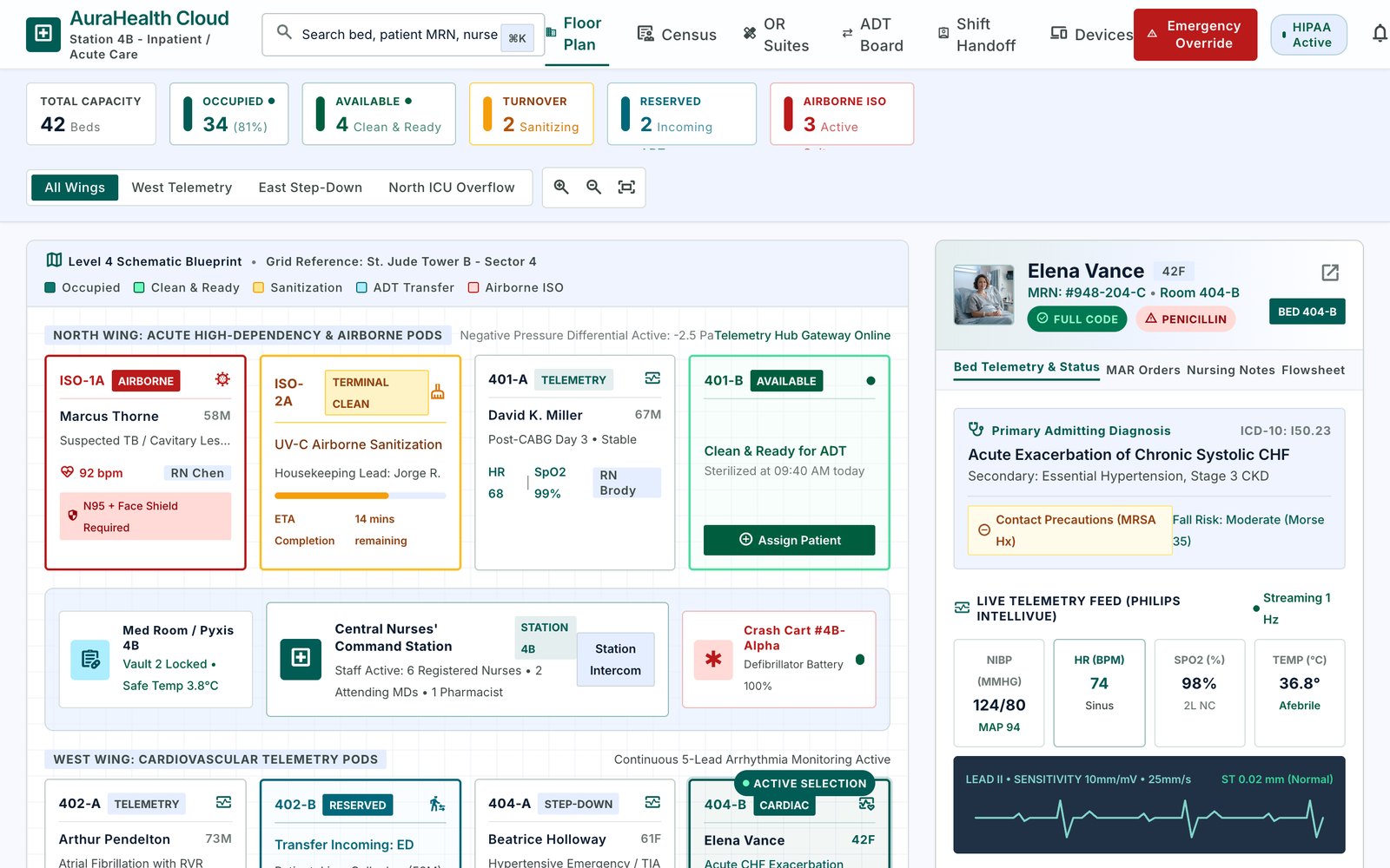 Aurahealth Hospital Ward Floor Plan Interactive Bed Occupancy