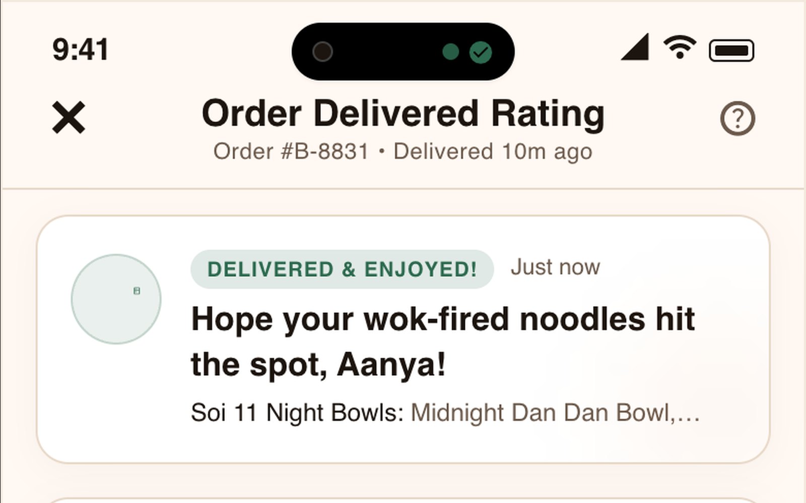 Screen 18 Order Delivered Rating