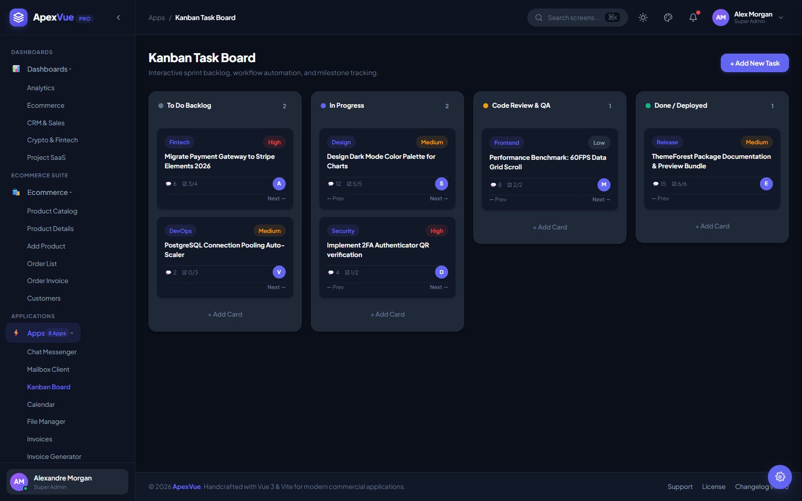 ApexVue Kanban Task Management Board