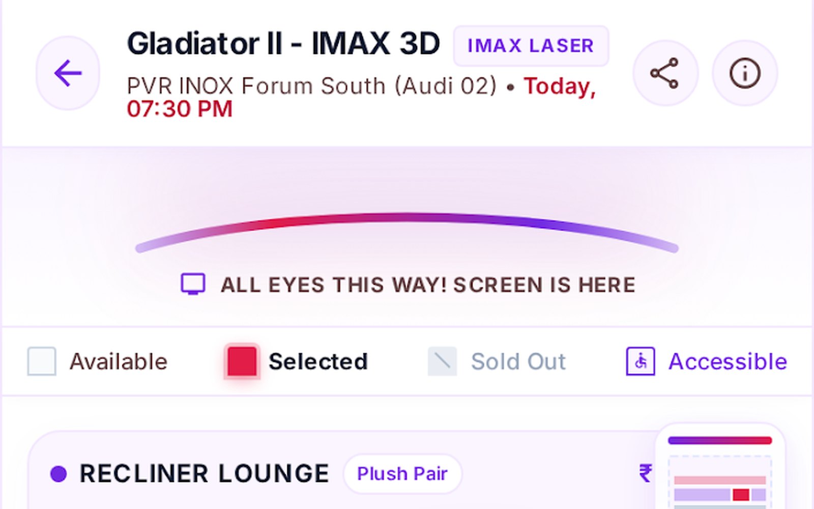 Cinepass Mobile Interactive Movie Theater Seat Layout Grid