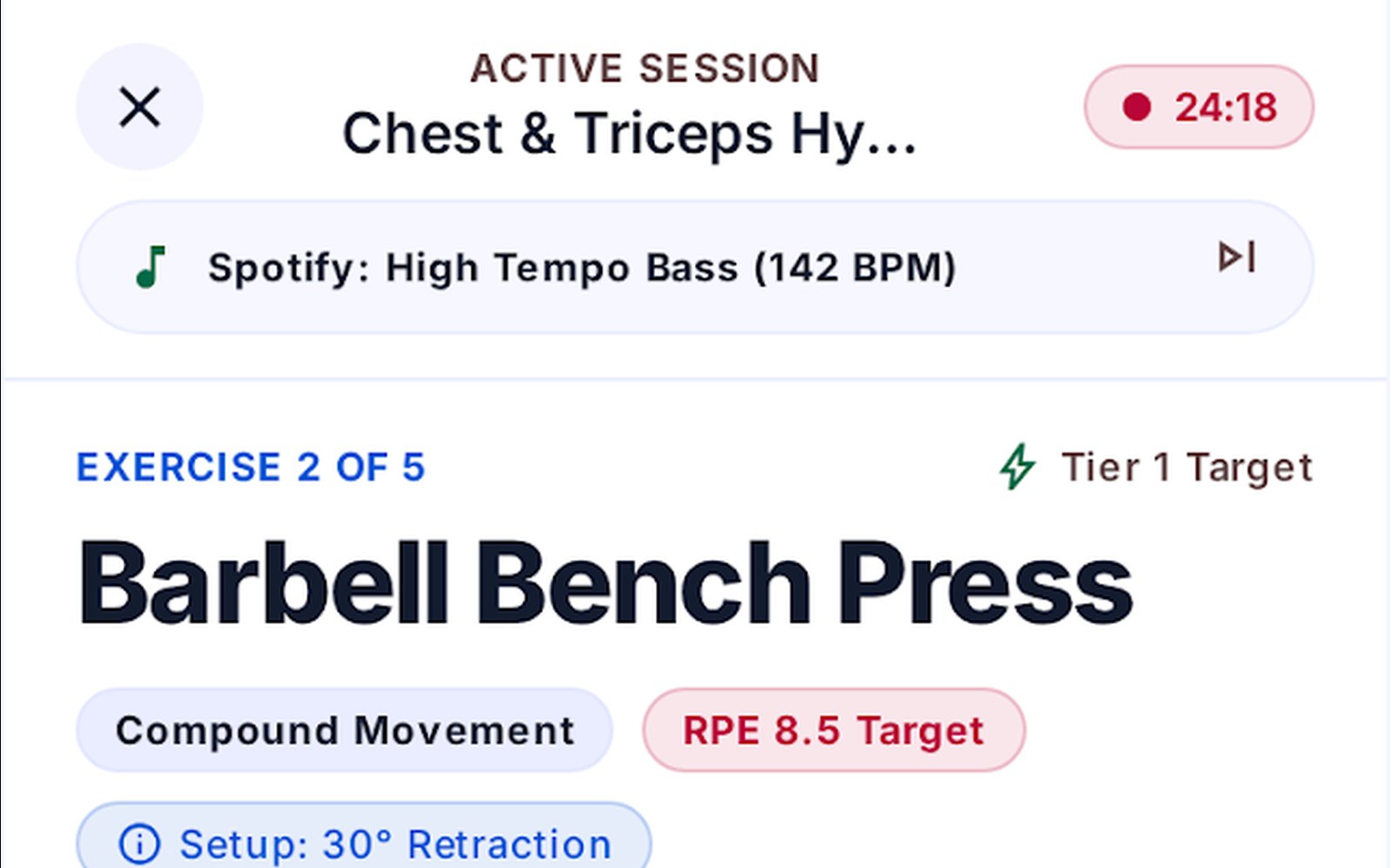 Fitpulse Mobile Live Workout Player Screen