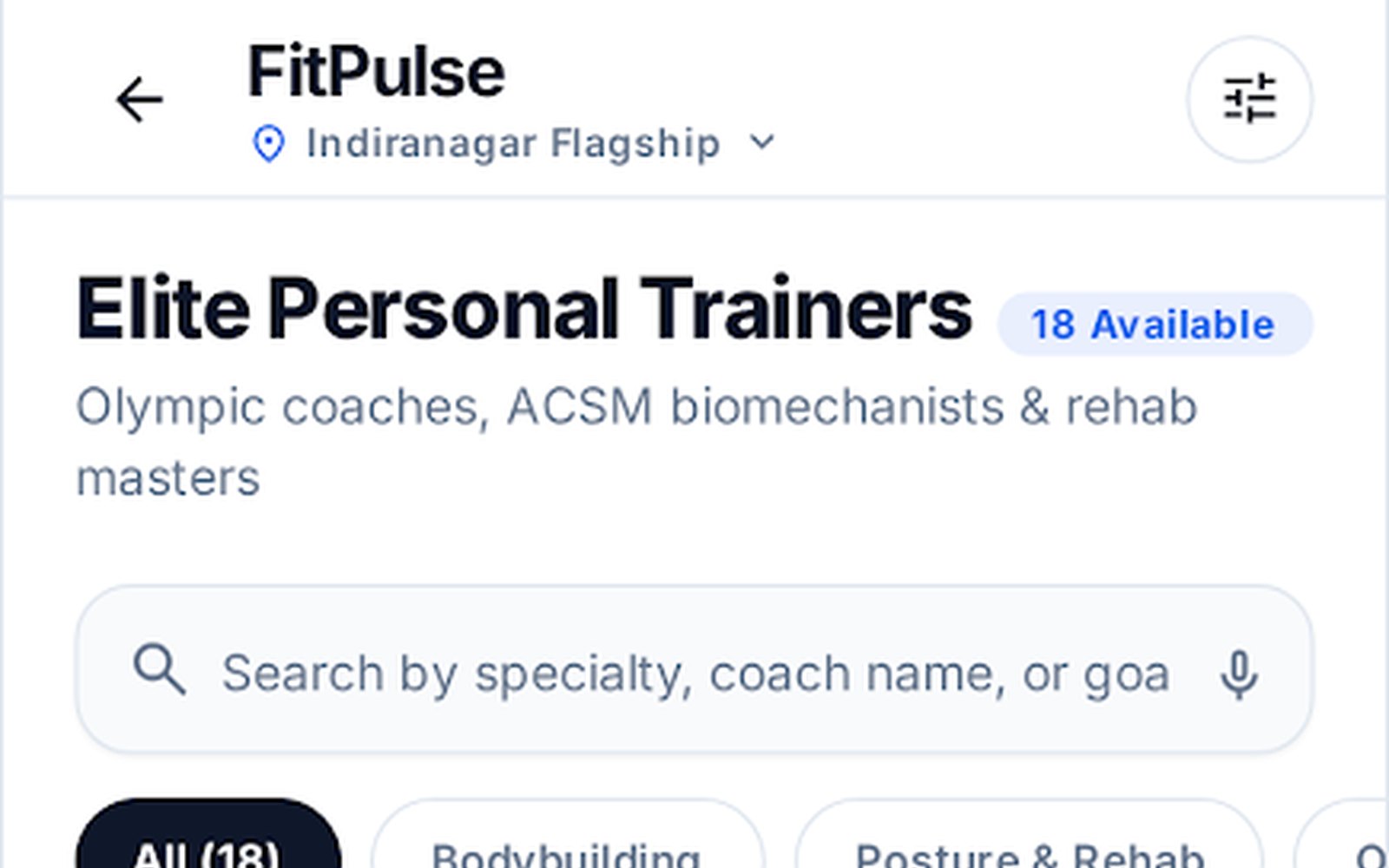 Fitpulse Mobile Personal Trainers Directory Screen