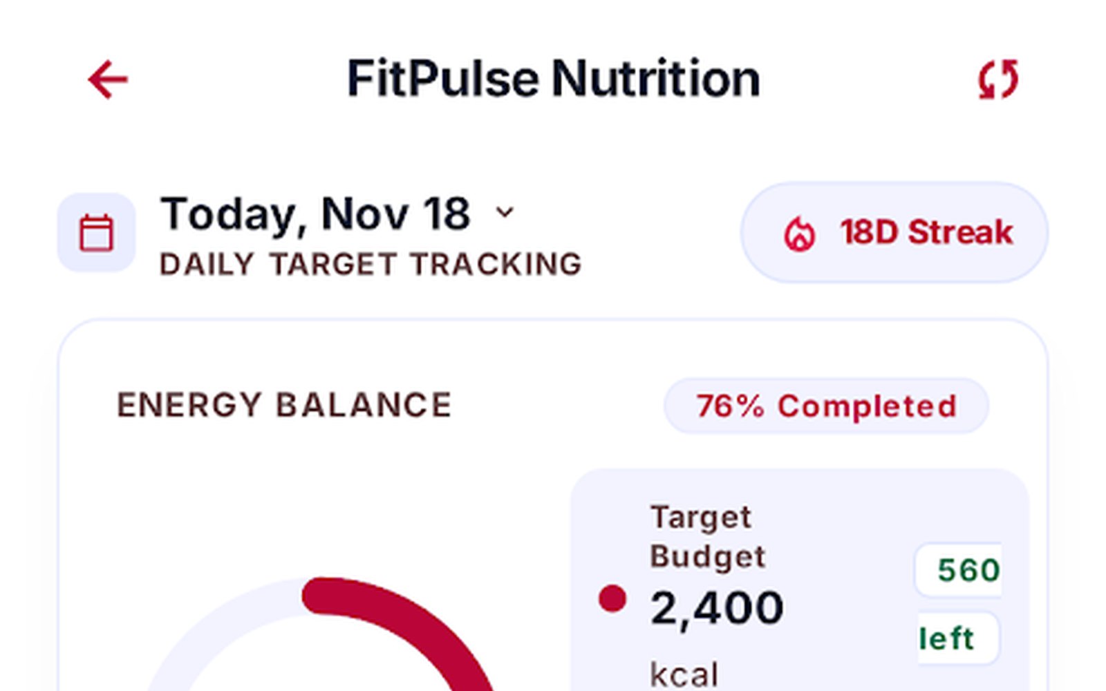Fitpulse Mobile Daily Nutrition Macro Dashboard
