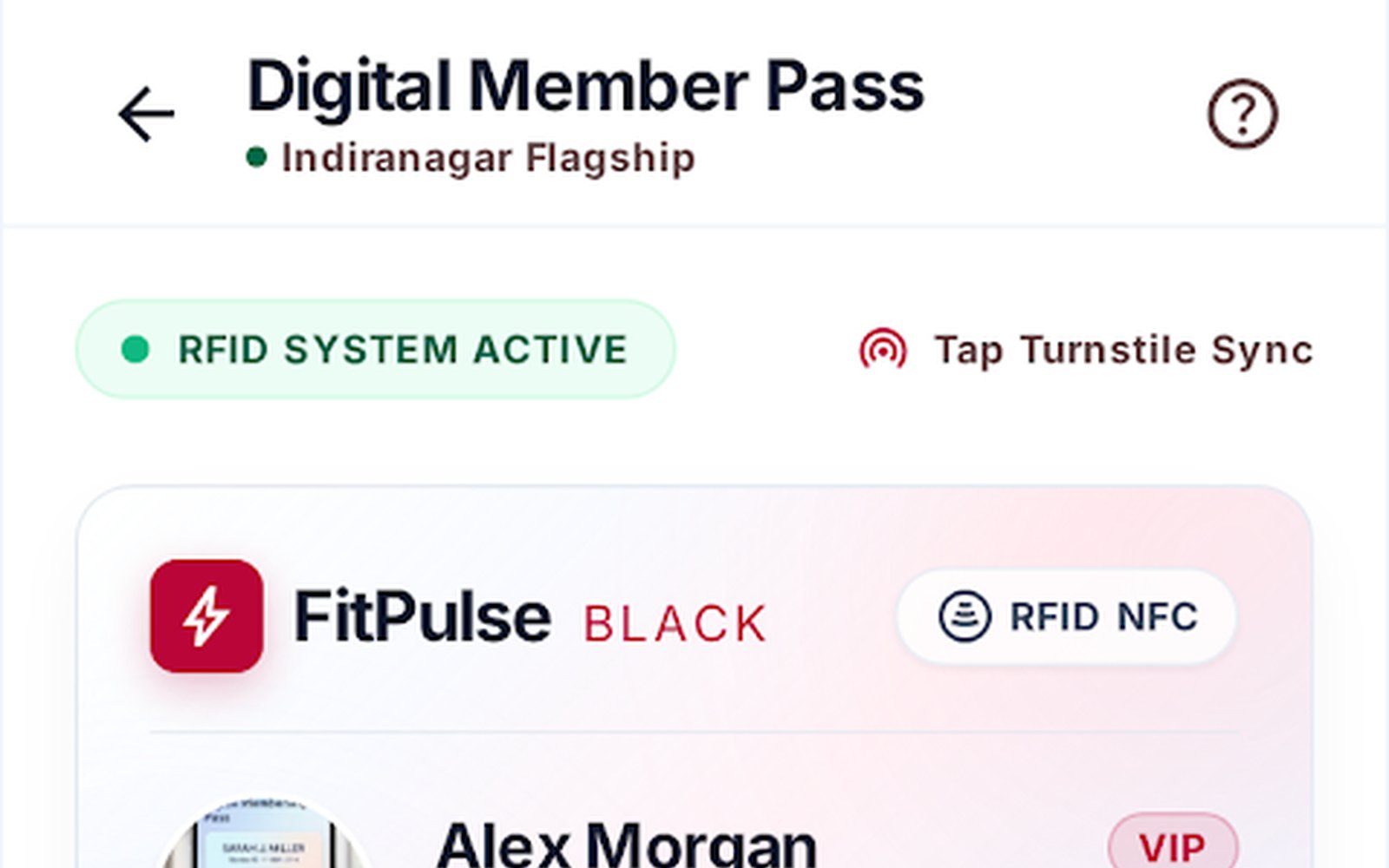 Fitpulse Mobile Digital Gym Membership Pass Screen