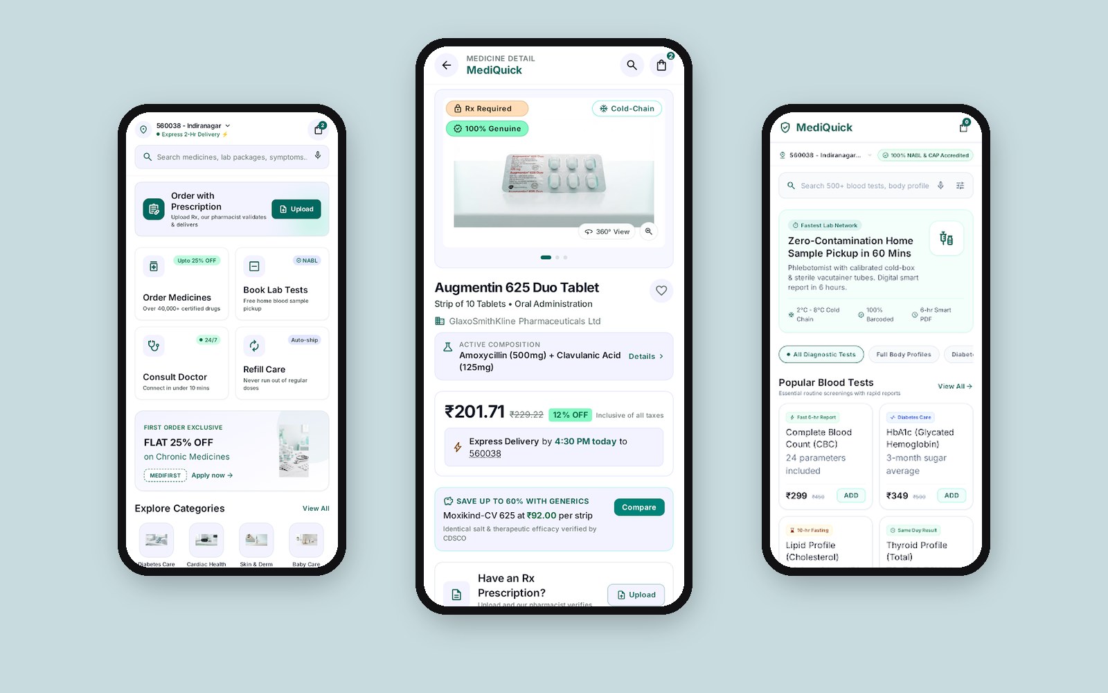 MediQuick — Online Pharmacy & Lab Tests iOS UI Kit