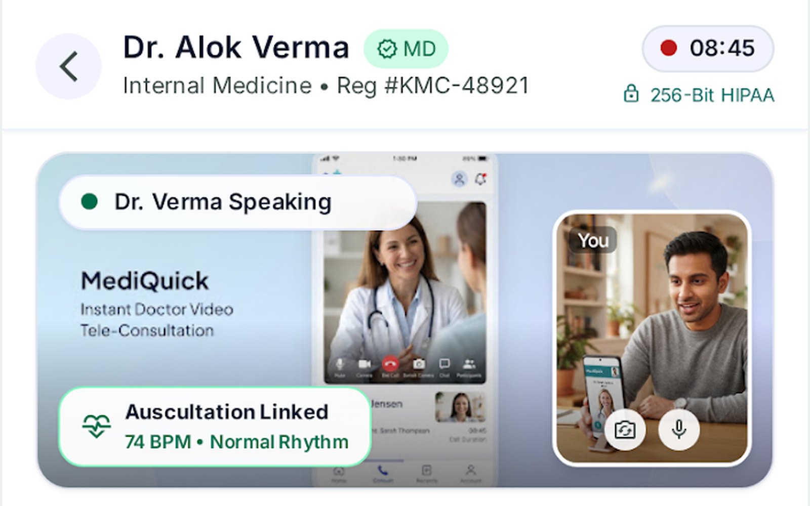 Mediquick Mobile Instant Doctor Video Tele Consultation Screen