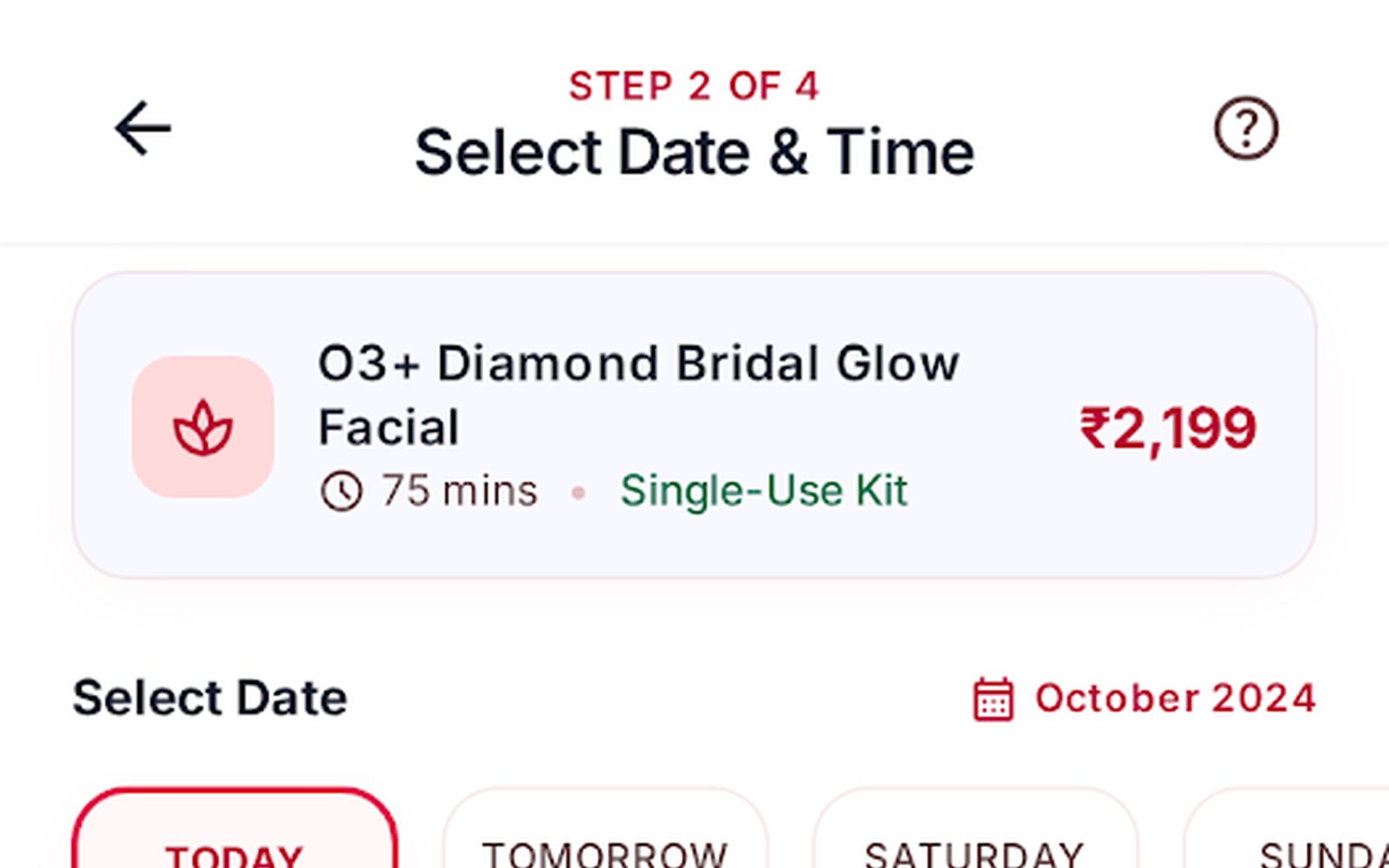 Urbanglow Mobile Date Time Slot Selector Screen