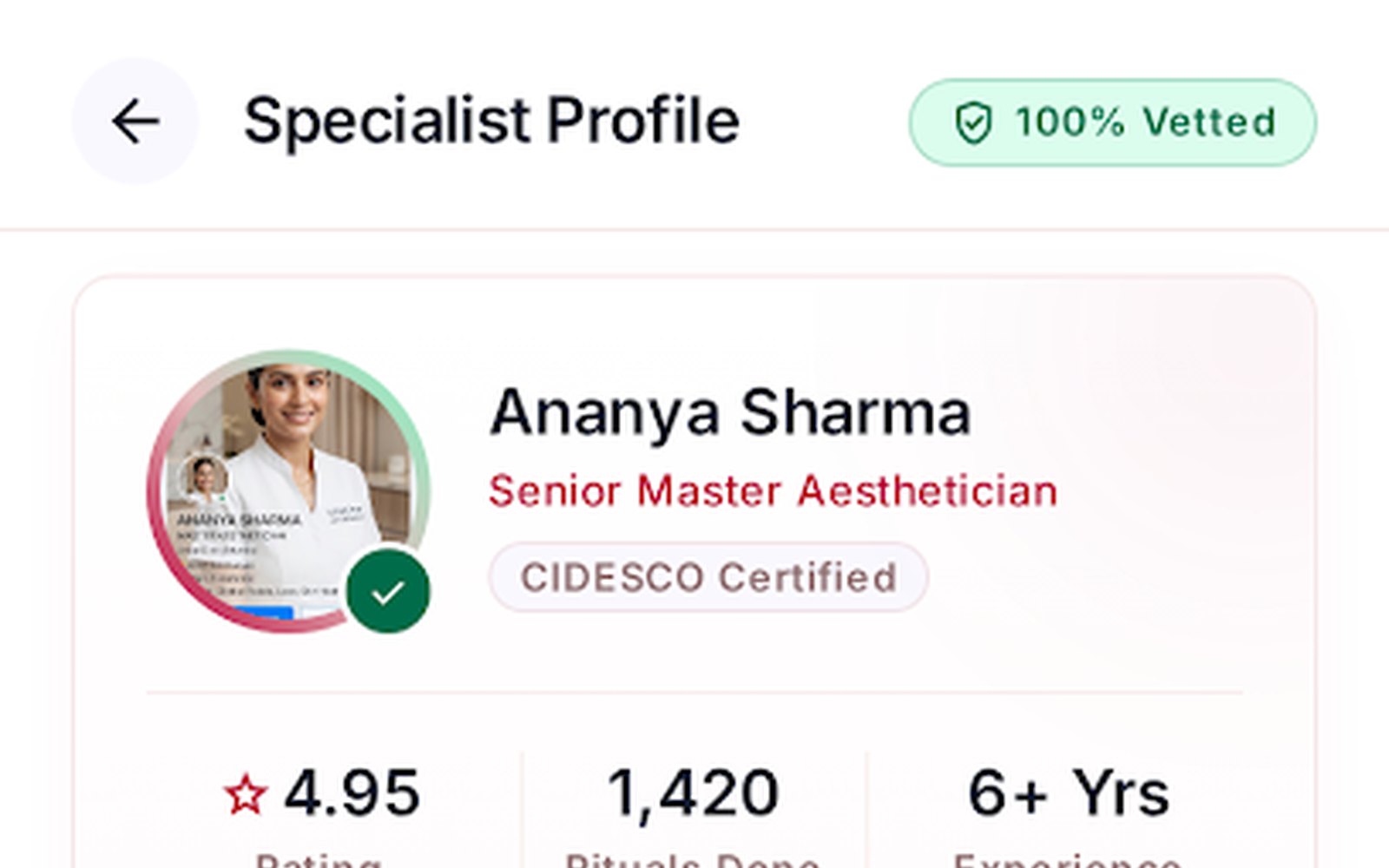 Urbanglow Mobile Professional Assigned Profile Screen