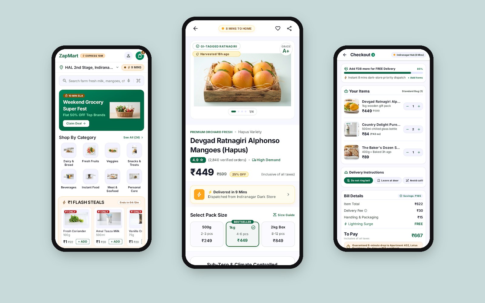 ZapMart — 10-Min Quick Commerce iOS UI Kit