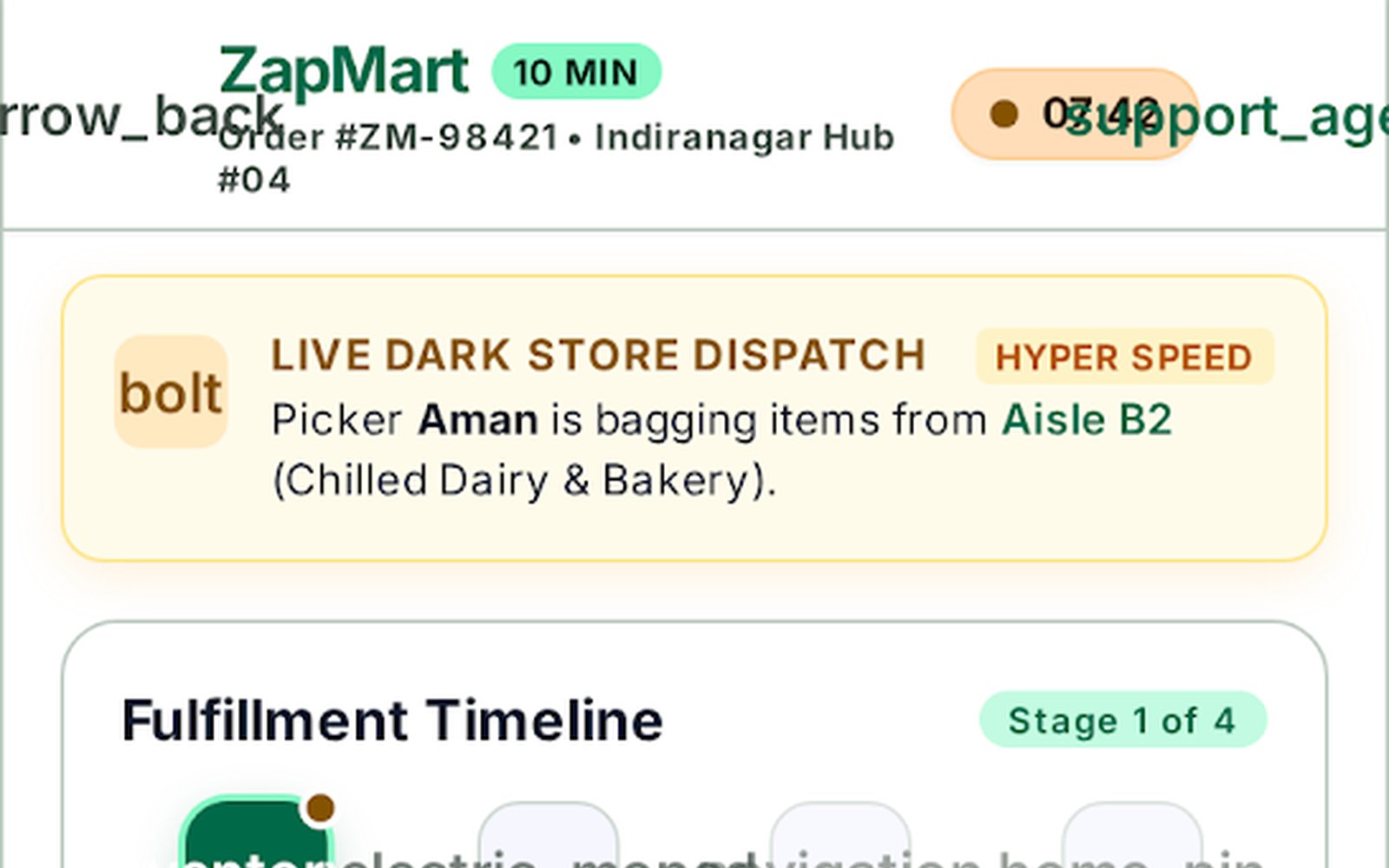Zapmart Mobile Dark Store Order Packing Live Stepper